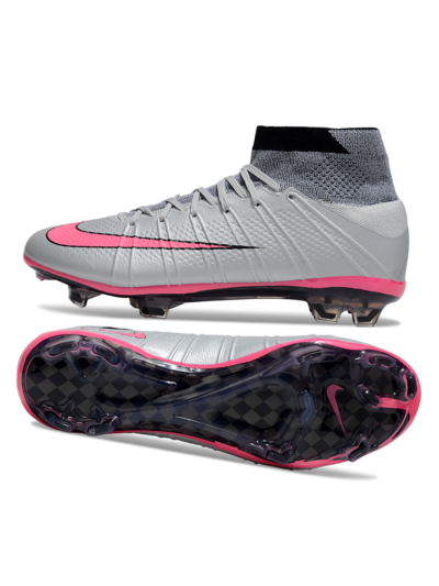 Men's Nike Zoom Mercurial Superfly 4 Elite FG Firm Ground High-Tops Football Boots - Gray/Neon Pink/Black