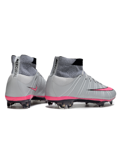Men's Nike Zoom Mercurial Superfly 4 Elite FG Firm Ground High-Tops Football Boots - Gray/Neon Pink/Black