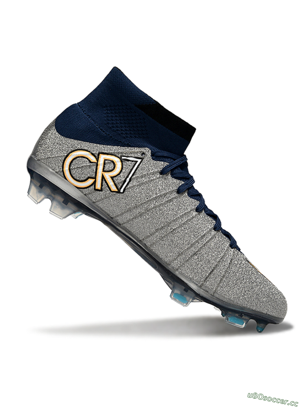Men's Nike Zoom Mercurial Superfly 4 Elite FG Firm Ground High-Tops Football Boots - Gray/Navy Blue/Metallic Silver 4