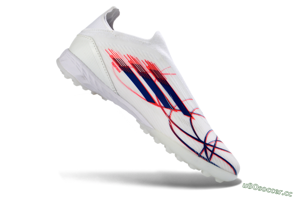 Unisex Adidas F50 Elite Laceless TF Artificial Turf Low-Tops Football Shoes - White/Electric Red/Navy Blue 5