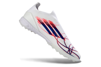 Unisex Adidas F50 Elite Laceless TF Artificial Turf Low-Tops Football Shoes - White/Electric Red/Navy Blue