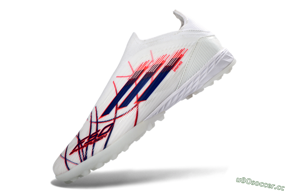 Unisex Adidas F50 Elite Laceless TF Artificial Turf Low-Tops Football Shoes - White/Electric Red/Navy Blue 6