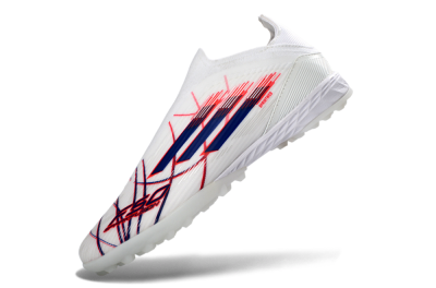 Unisex Adidas F50 Elite Laceless TF Artificial Turf Low-Tops Football Shoes - White/Electric Red/Navy Blue