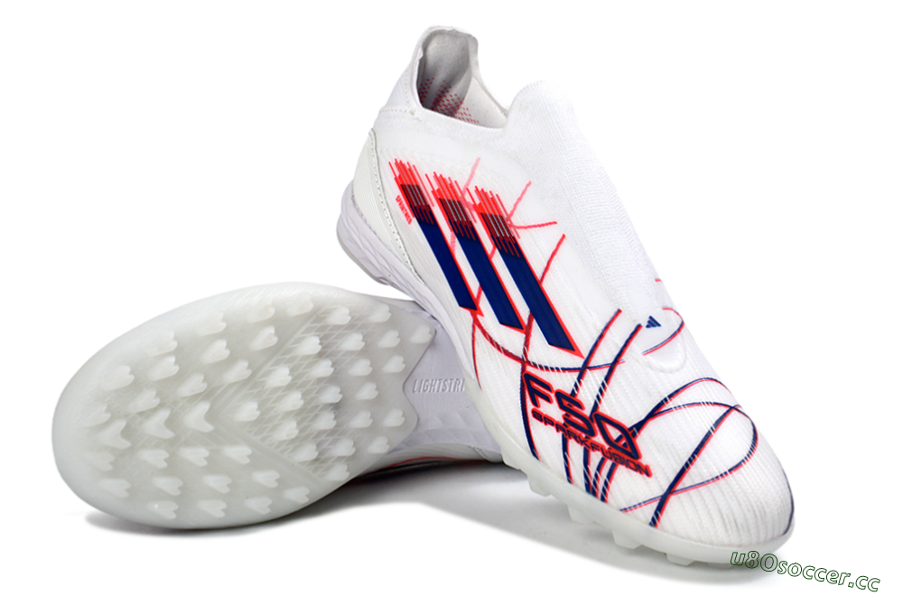 Unisex Adidas F50 Elite Laceless TF Artificial Turf Low-Tops Football Shoes - White/Electric Red/Navy Blue 4
