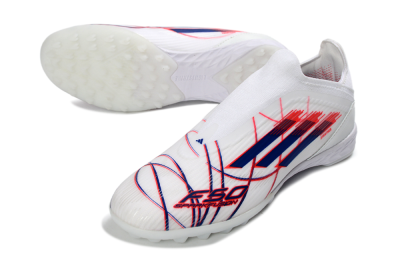 Unisex Adidas F50 Elite Laceless TF Artificial Turf Low-Tops Football Shoes - White/Electric Red/Navy Blue