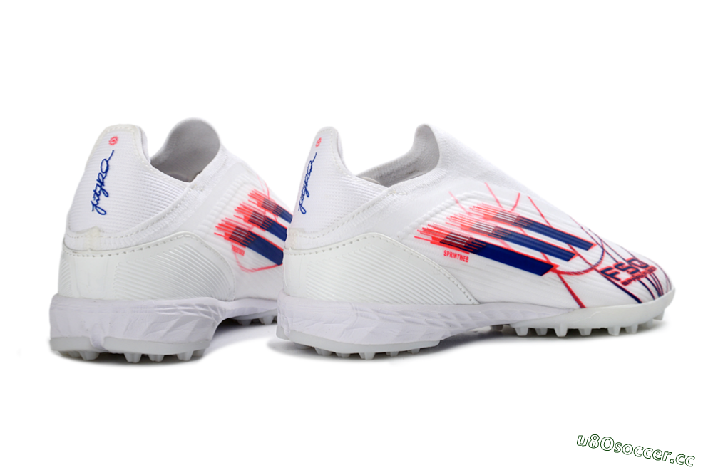 Unisex Adidas F50 Elite Laceless TF Artificial Turf Low-Tops Football Shoes - White/Electric Red/Navy Blue 7