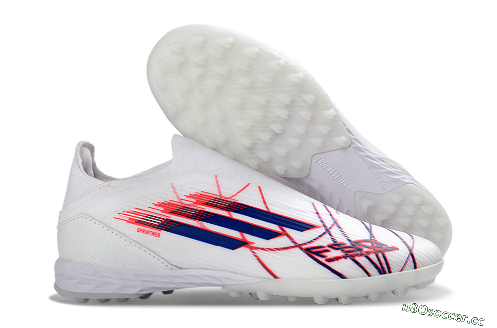 Unisex Adidas F50 Elite Laceless TF Artificial Turf Low-Tops Football Shoes - White/Electric Red/Navy Blue 2