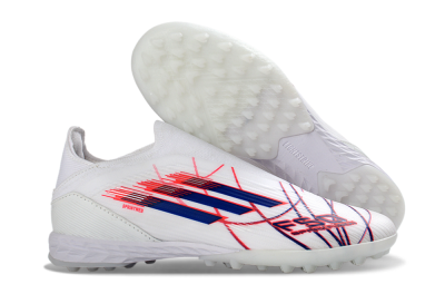 Unisex Adidas F50 Elite Laceless TF Artificial Turf Low-Tops Football Shoes - White/Electric Red/Navy Blue