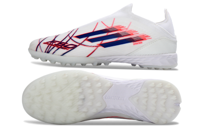 Unisex Adidas F50 Elite Laceless TF Artificial Turf Low-Tops Football Shoes - White/Electric Red/Navy Blue