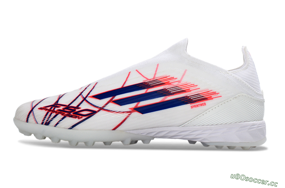 Unisex Adidas F50 Elite Laceless TF Artificial Turf Low-Tops Football Shoes - White/Electric Red/Navy Blue 0