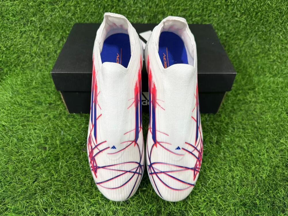 Unisex Adidas F50 Elite Laceless TF Artificial Turf Low-Tops Football Shoes - White/Electric Red/Navy Blue