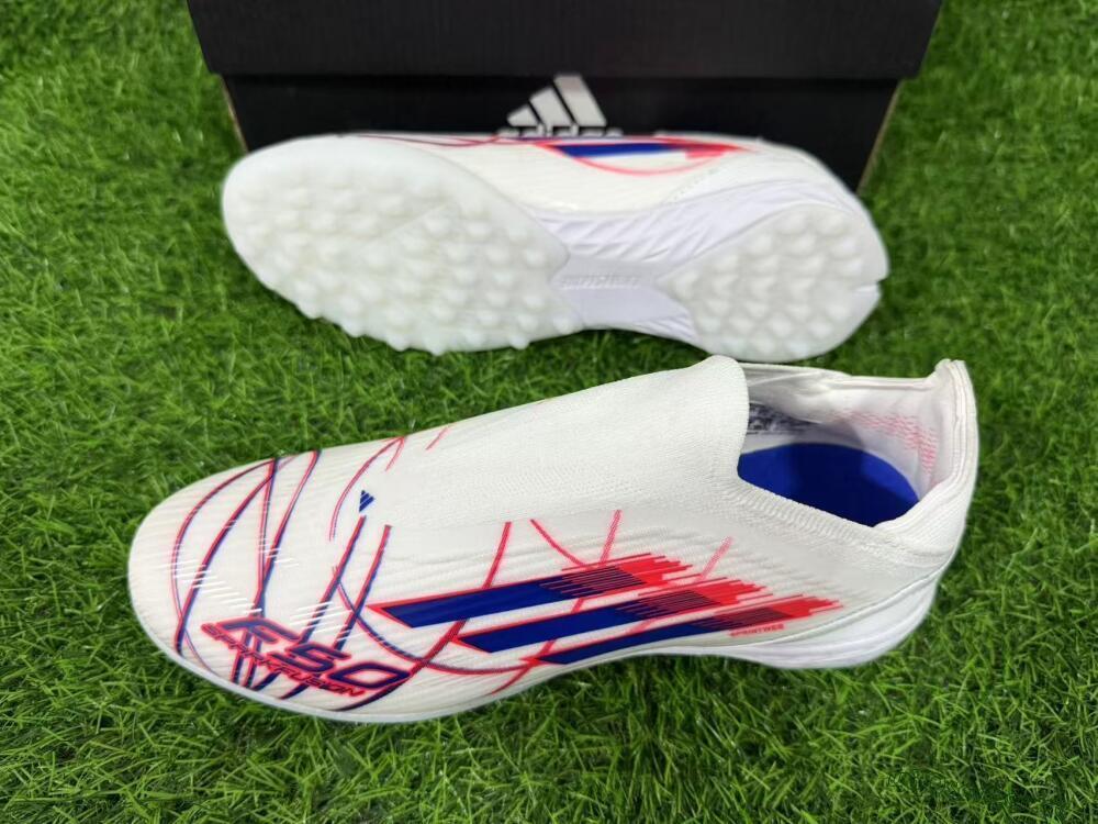 Unisex Adidas F50 Elite Laceless TF Artificial Turf Low-Tops Football Shoes - White/Electric Red/Navy Blue