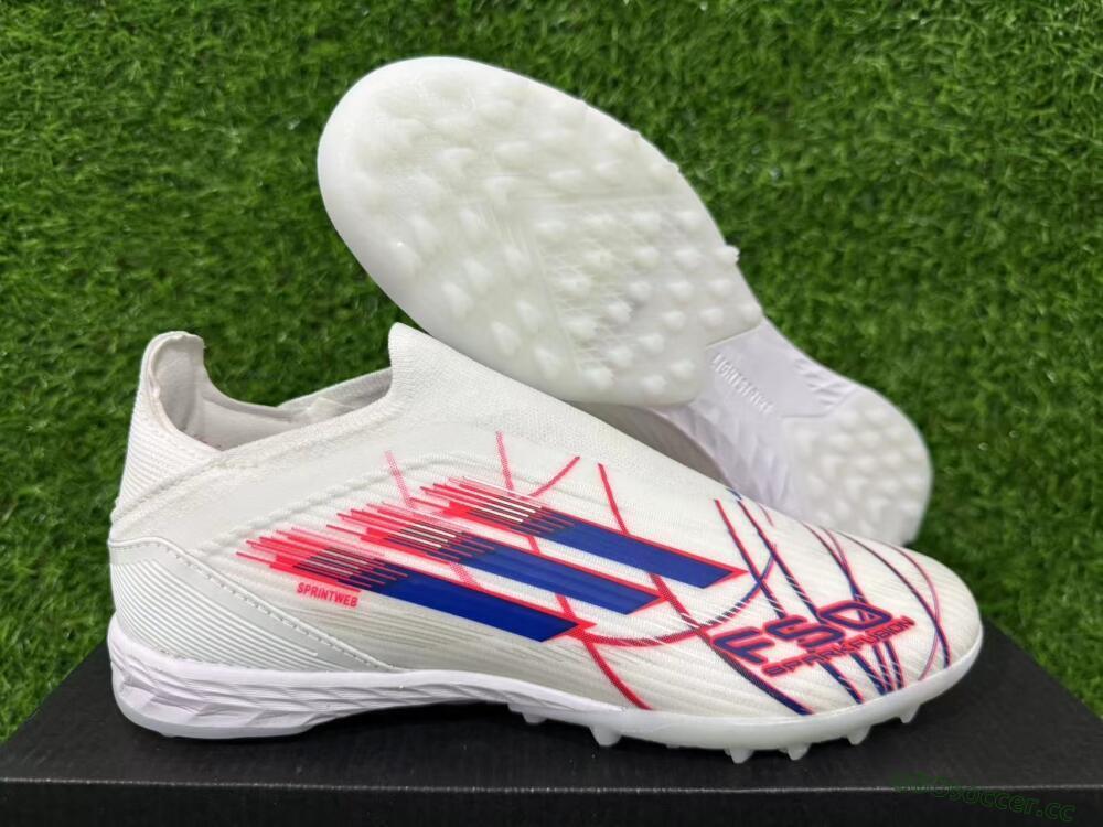 Unisex Adidas F50 Elite Laceless TF Artificial Turf Low-Tops Football Shoes - White/Electric Red/Navy Blue