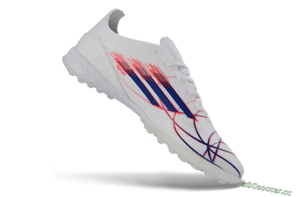 Unisex Adidas F50 Pro TF Artificial Turf Low-Tops Football Shoes - White/Electric Blue/Crimson Red 5
