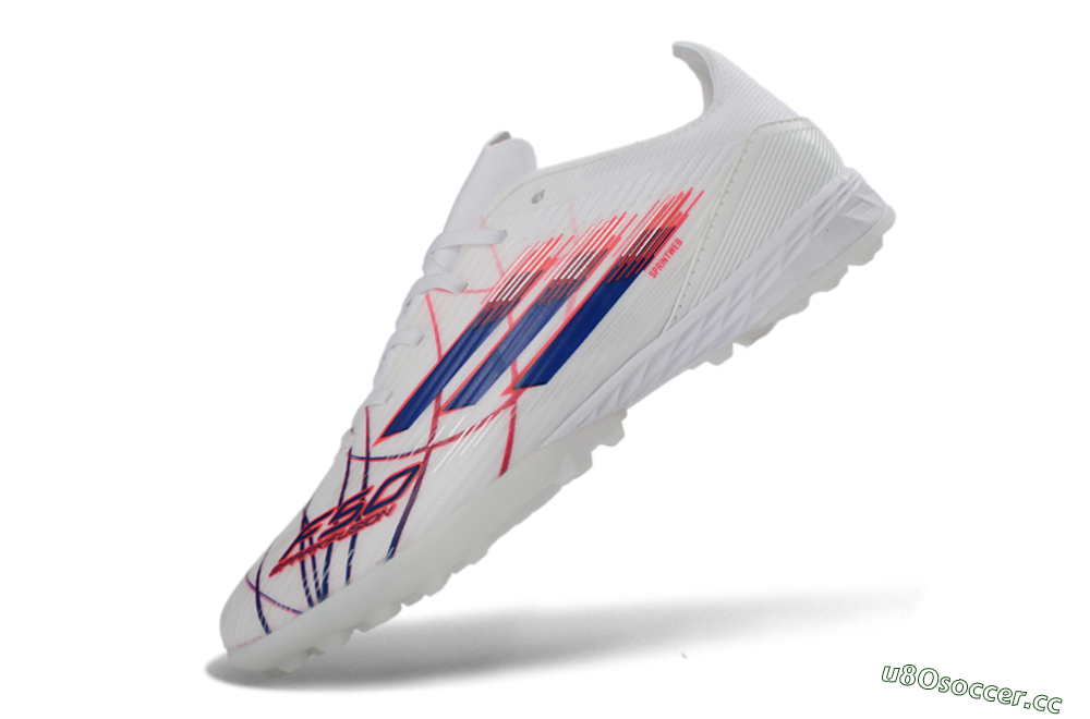 Unisex Adidas F50 Pro TF Artificial Turf Low-Tops Football Shoes - White/Electric Blue/Crimson Red 6