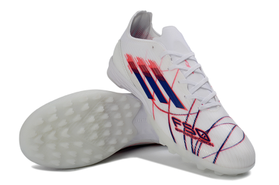 Unisex Adidas F50 Pro TF Artificial Turf Low-Tops Football Shoes - White/Electric Blue/Crimson Red