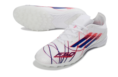 Unisex Adidas F50 Pro TF Artificial Turf Low-Tops Football Shoes - White/Electric Blue/Crimson Red