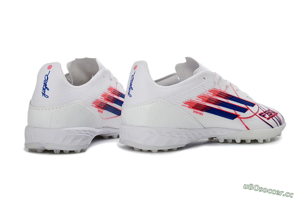 Unisex Adidas F50 Pro TF Artificial Turf Low-Tops Football Shoes - White/Electric Blue/Crimson Red 7
