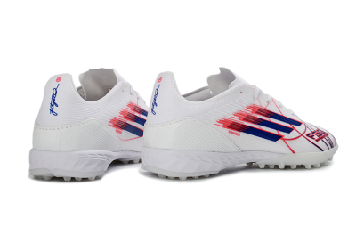 Unisex Adidas F50 Pro TF Artificial Turf Low-Tops Football Shoes - White/Electric Blue/Crimson Red