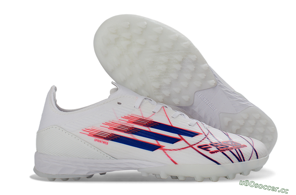 Unisex Adidas F50 Pro TF Artificial Turf Low-Tops Football Shoes - White/Electric Blue/Crimson Red 2