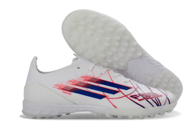 Unisex Adidas F50 Pro TF Artificial Turf Low-Tops Football Shoes - White/Electric Blue/Crimson Red