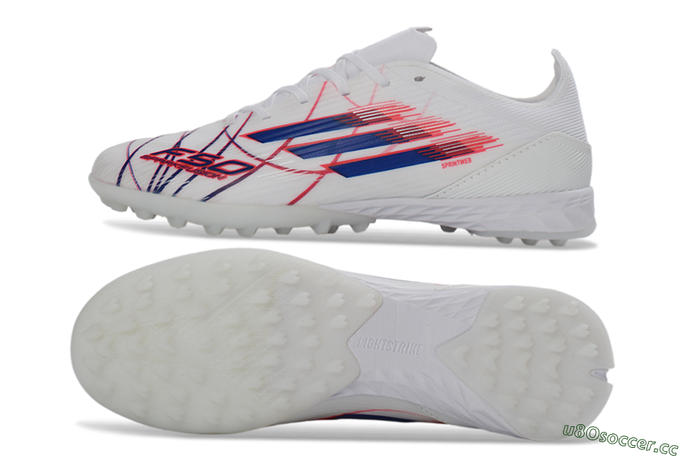 Unisex Adidas F50 Pro TF Artificial Turf Low-Tops Football Shoes - White/Electric Blue/Crimson Red 1