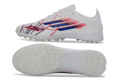 Unisex Adidas F50 Pro TF Artificial Turf Low-Tops Football Shoes - White/Electric Blue/Crimson Red