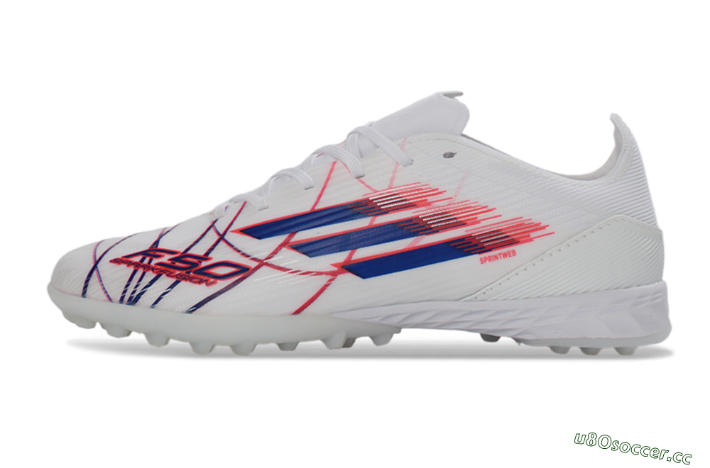 Unisex Adidas F50 Pro TF Artificial Turf Low-Tops Football Shoes - White/Electric Blue/Crimson Red 0