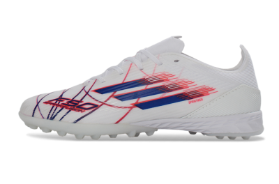 Unisex Adidas F50 Pro TF Artificial Turf Low-Tops Football Shoes - White/Electric Blue/Crimson Red