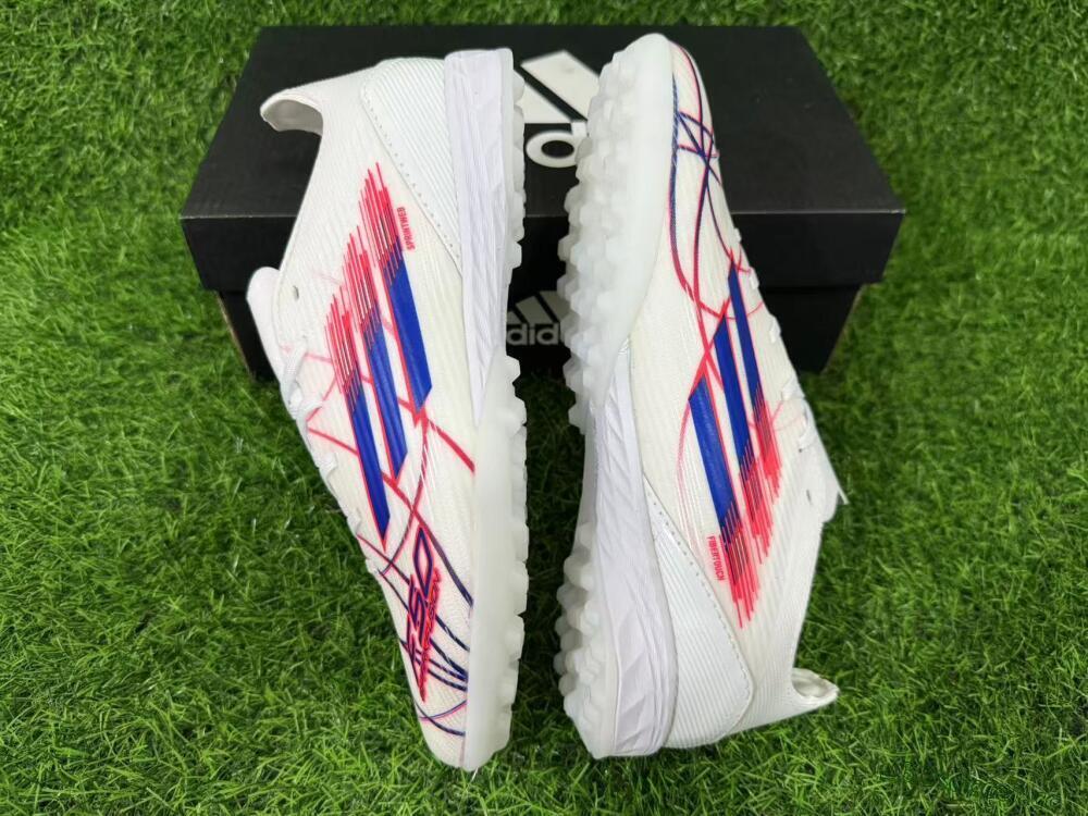 Unisex Adidas F50 Pro TF Artificial Turf Low-Tops Football Shoes - White/Electric Blue/Crimson Red