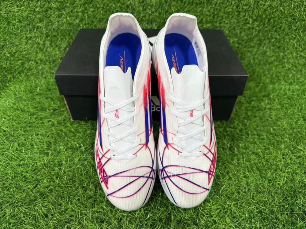 Unisex Adidas F50 Pro TF Artificial Turf Low-Tops Football Shoes - White/Electric Blue/Crimson Red