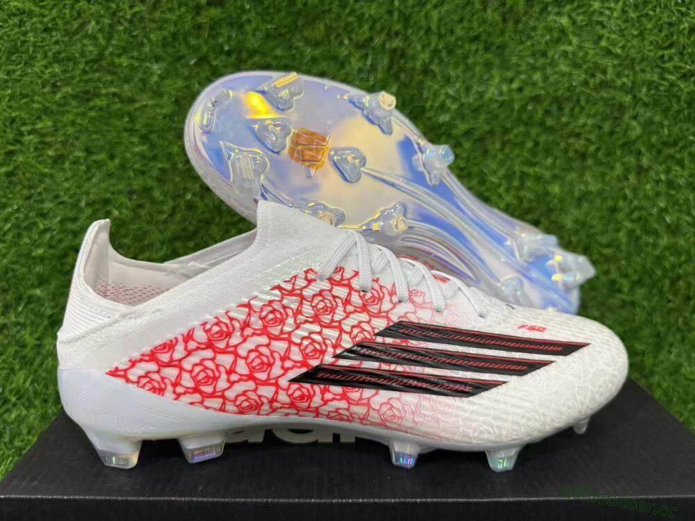 Unisex Adidas F50 Elite FG Firm Ground Low-Tops Football Boots - White/Rose Pink/Black
