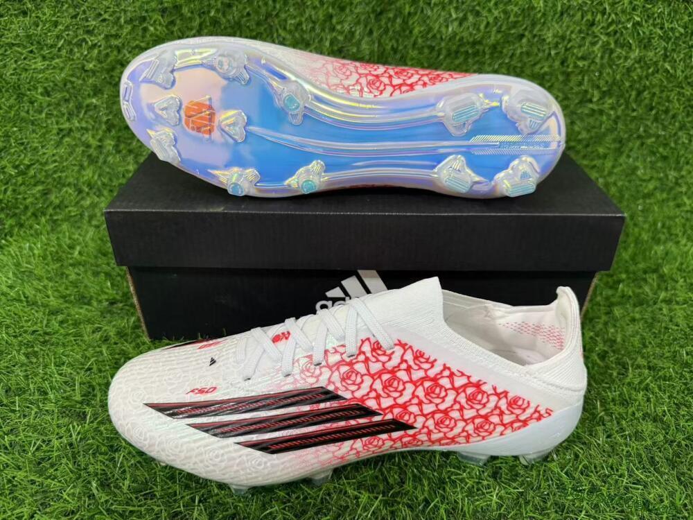 Unisex Adidas F50 Elite FG Firm Ground Low-Tops Football Boots - White/Rose Pink/Black