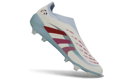 Unisex Adidas Predator 26 Elite Laceless FG Firm Ground Low-Tops Football Boots - White/Berry Blast/Sky Blue