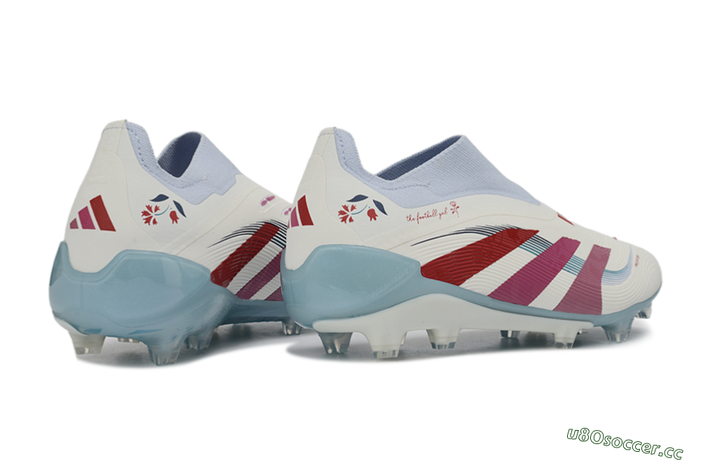 Unisex Adidas Predator 26 Elite Laceless FG Firm Ground Low-Tops Football Boots - White/Berry Blast/Sky Blue 6
