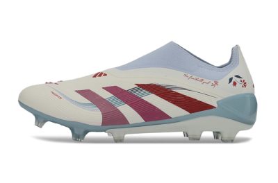 Unisex Adidas Predator 26 Elite Laceless FG Firm Ground Low-Tops Football Boots - White/Berry Blast/Sky Blue