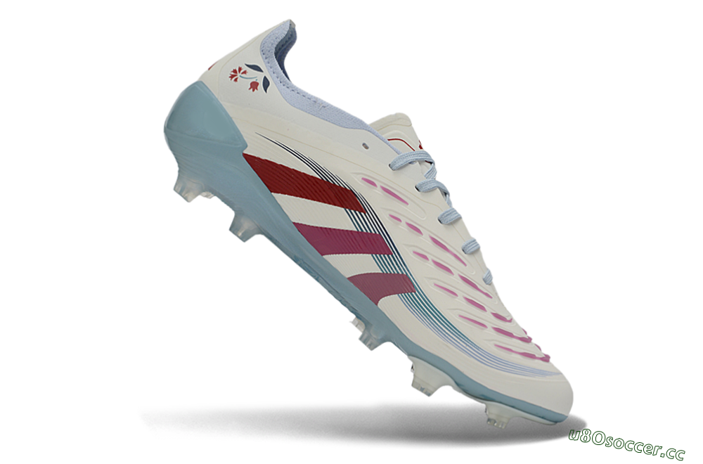 Unisex Adidas Predator 26 Elite FG Firm Ground Low-Tops Football Boots - White/Blush Pink/Light Blue 4