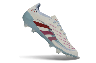 Unisex Adidas Predator 26 Elite FG Firm Ground Low-Tops Football Boots - White/Blush Pink/Light Blue