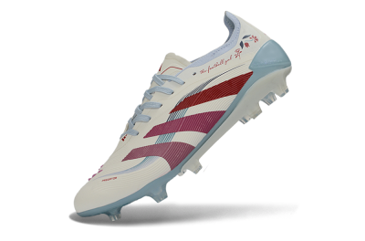 Unisex Adidas Predator 26 Elite FG Firm Ground Low-Tops Football Boots - White/Blush Pink/Light Blue