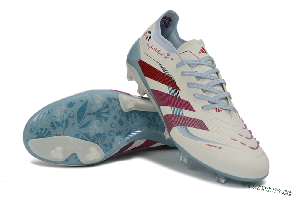 Unisex Adidas Predator 26 Elite FG Firm Ground Low-Tops Football Boots - White/Blush Pink/Light Blue 3