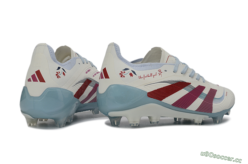 Unisex Adidas Predator 26 Elite FG Firm Ground Low-Tops Football Boots - White/Blush Pink/Light Blue 6