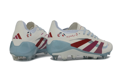 Unisex Adidas Predator 26 Elite FG Firm Ground Low-Tops Football Boots - White/Blush Pink/Light Blue
