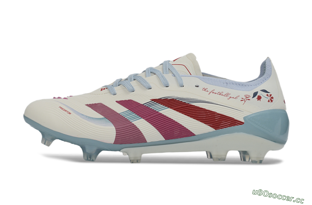Unisex Adidas Predator 26 Elite FG Firm Ground Low-Tops Football Boots - White/Blush Pink/Light Blue 0