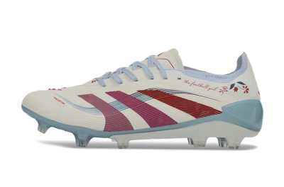 Unisex Adidas Predator 26 Elite FG Firm Ground Low-Tops Football Boots - White/Blush Pink/Light Blue