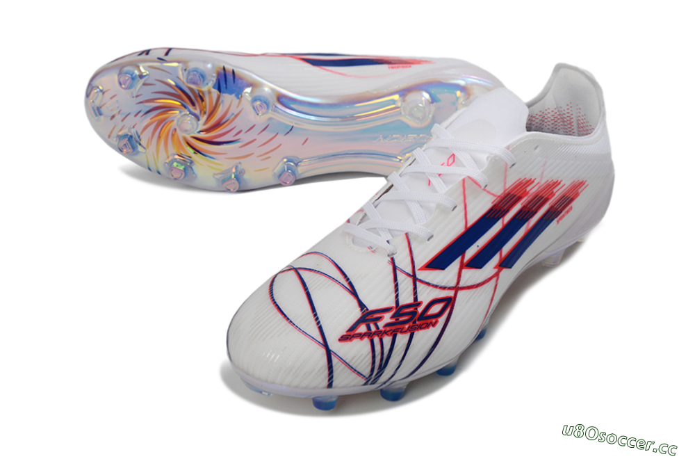 Unisex Adidas F50 Elite FG Firm Ground Low-Tops Football Boots - White/Crimson/Blue 3