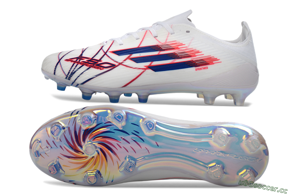 Unisex Adidas F50 Elite FG Firm Ground Low-Tops Football Boots - White/Crimson/Blue 1
