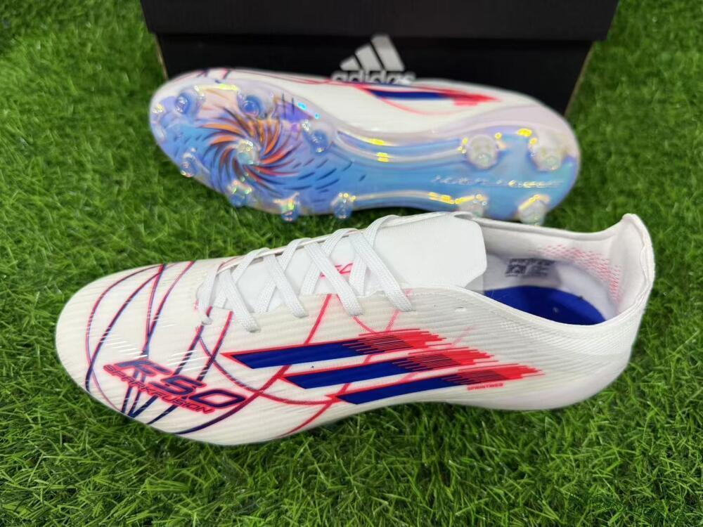 Unisex Adidas F50 Elite FG Firm Ground Low-Tops Football Boots - White/Crimson/Blue