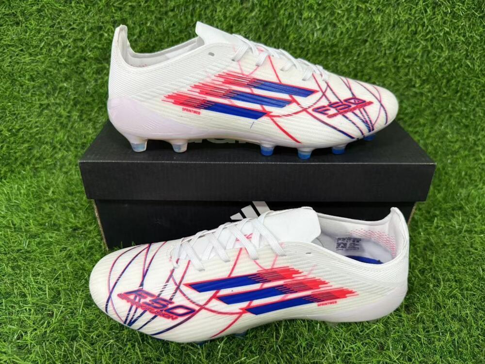 Unisex Adidas F50 Elite FG Firm Ground Low-Tops Football Boots - White/Crimson/Blue