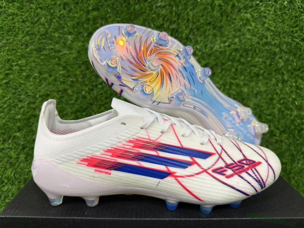 Unisex Adidas F50 Elite FG Firm Ground Low-Tops Football Boots - White/Crimson/Blue