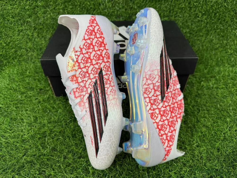 Unisex Adidas F50 Elite FG Firm Ground Low-Tops Football Boots - White/Crimson Rose/Black